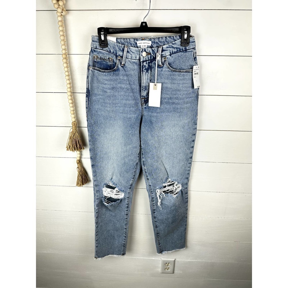 NWT Good American Distressed Knee, raw hem Jean sz 0/25